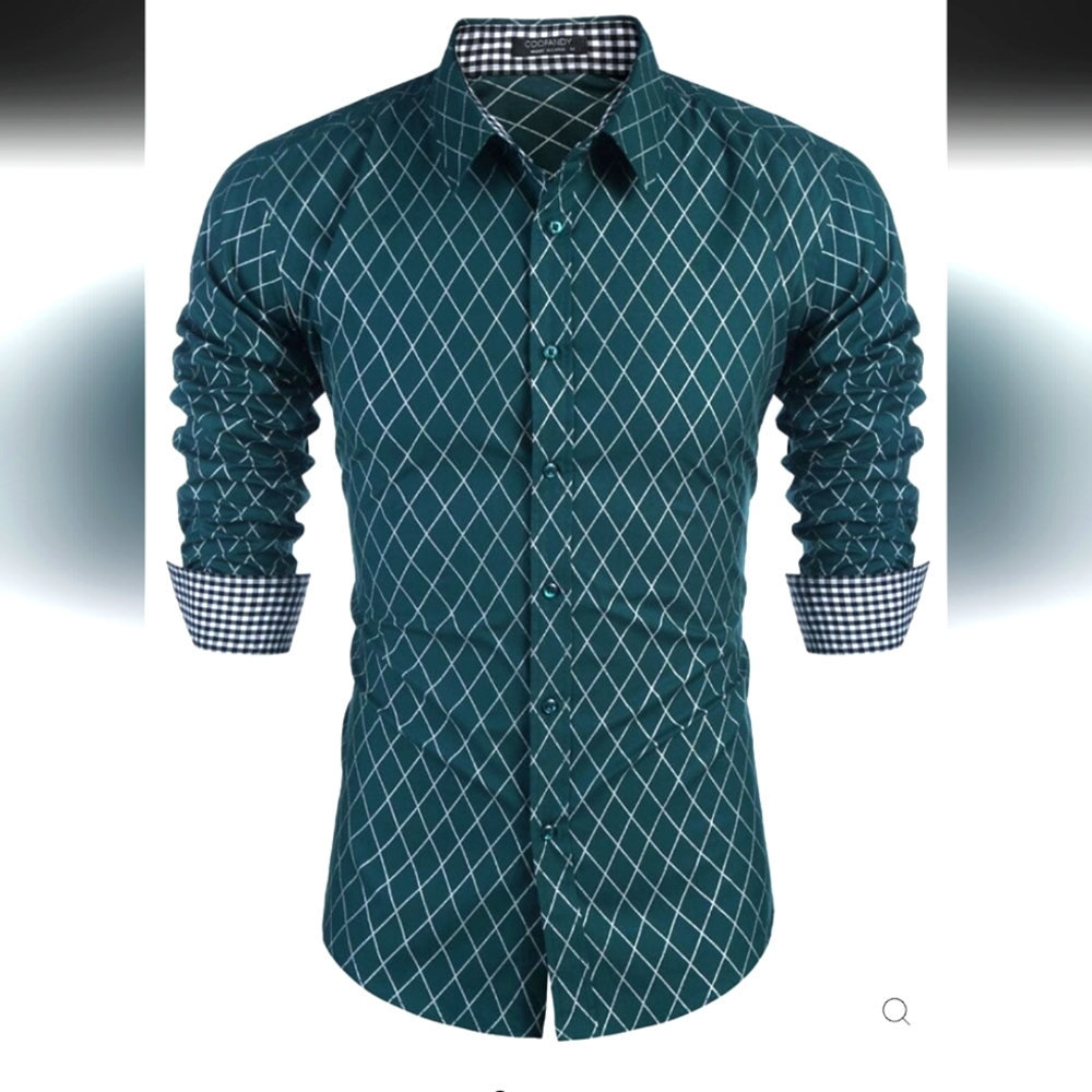 Coofandy Crisp Cotton Green Checkered Shirt size large